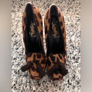 YSL Vintage Leopard Print Calf Hair Tassle Pumps 9.5 US / 36.5 EU